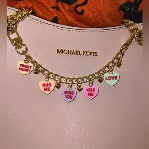 CANDY HEARTS VALENTINES DAY GOLD TONED PURSE CHARM CHAIN